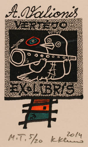 Exlibris by Klemensas Kupriunas from Lithuania for Arvydas Valionis - Abstract Bird 