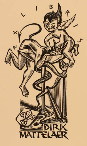 Exlibris by Gerard Gaudaen from Belgium for Dirk Mattelaer - Devil Angel 