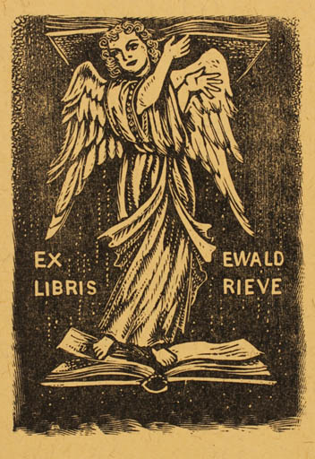 Exlibris by Johannes Lebek from Germany for Evald Rieve - Book Angel Religion 