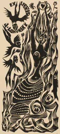 Exlibris by Anna Grmelova from Czech Republic for L. Lokynsky - Fable Animal Fauna Mermaid Woman Maritime 