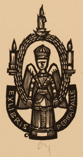 Exlibris by Herbert S. Ott from Germany for Pepita Palle - Angel Religion 