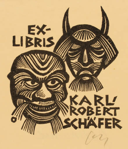 Exlibris by Herbert S. Ott from Germany for Karl Robert Schäfer - Devil 