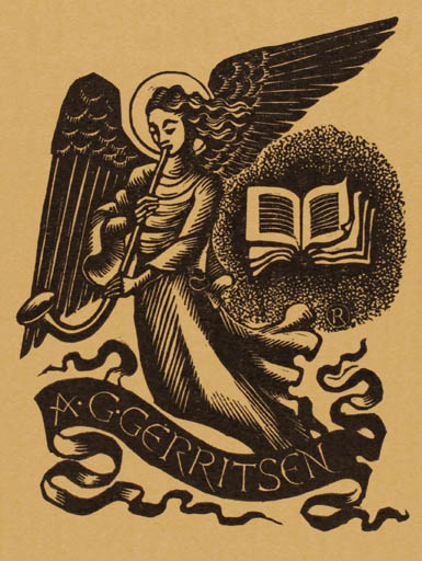 Exlibris by Pam Georg Rueter from Netherland for Adolf Gerard Gerritsen - Angel Religion 