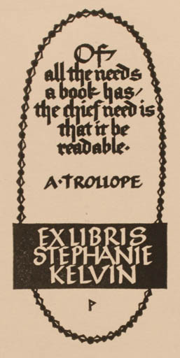 Exlibris by Ottmar Premstaller from Austria for Stephanie Kelvin - Text/Writing 