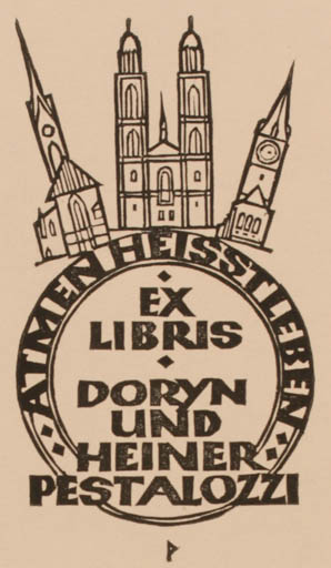 Exlibris by Ottmar Premstaller from Austria for Doryn und Heiner Pestalozzi - Church 