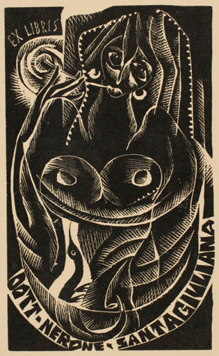 Exlibris by Anna Grmelova from Czech Republic for Dr. Nerone Santagiuliana - Woman 