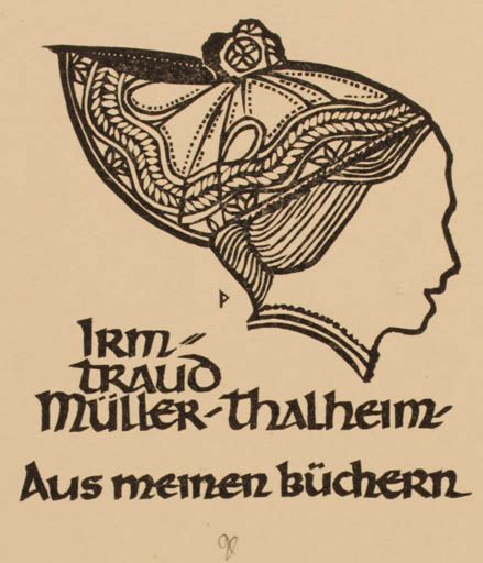 Exlibris by Ottmar Premstaller from Austria for Irmtraud Müller-Thalheim - Woman 