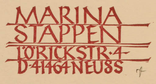 Exlibris by Ottmar Premstaller from Austria for Marina Stappen - Text/Writing 