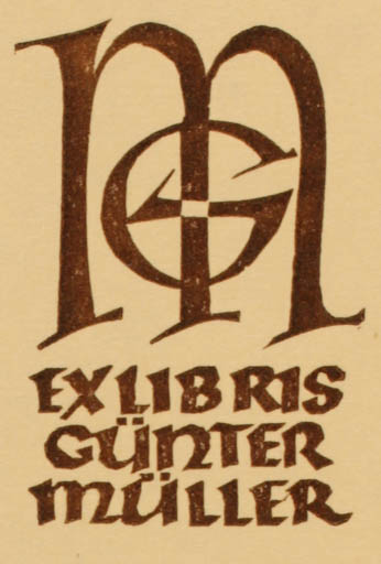 Exlibris by Ottmar Premstaller from Austria for Günter Müller - Monogram 