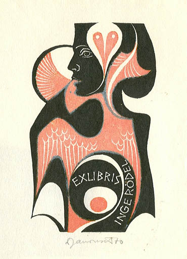 Exlibris by Dusan Janousek from Czechoslovakia for Inge Rödel - Abstract Portrait 