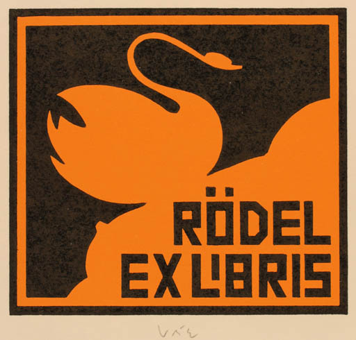 Exlibris by Axel Vater from Germany for Klaus Rödel - Erotica Leda and the Swan 