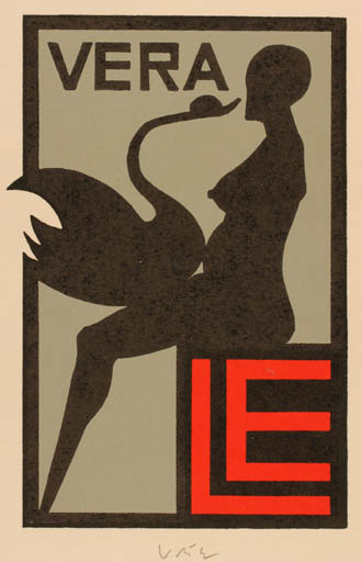 Exlibris by Axel Vater from Germany for Vera Bachmann-Ernsting - Erotica Leda and the Swan 