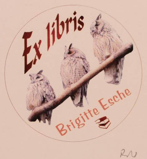 Exlibris by Rajmund Aszkowski from Poland for Brigitte Esche - Owl 