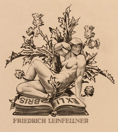 Exlibris by Werner Pfeiler from Austria for Friedrich Leinfellner - Book Woman 