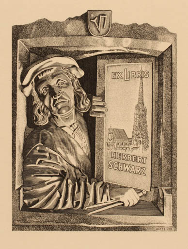 Exlibris by Werner Pfeiler from Austria for Herbert Schwarz - Portrait 