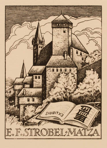 Exlibris by Werner Pfeiler from Austria for Eugen F. Strobel-Matza - Castle/Palace 