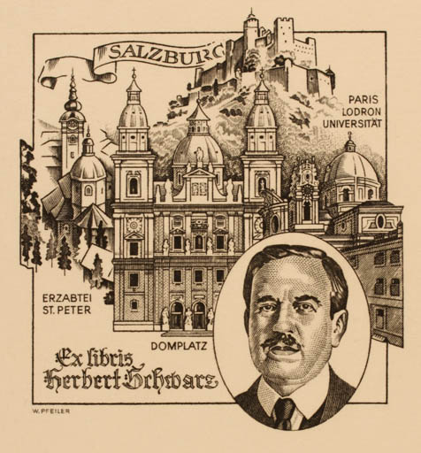 Exlibris by Werner Pfeiler from Austria for Herbert Schwarz - Castle/Palace Church Portrait 