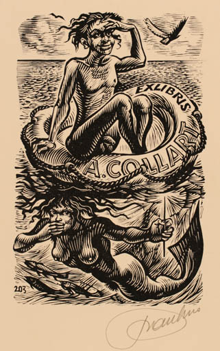 Exlibris by Frank-Ivo van Damme from Belgium for Albert Collart - Mermaid Man 