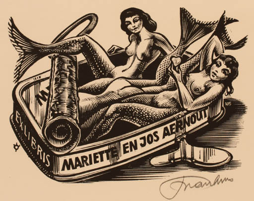 Exlibris by Frank-Ivo van Damme from Belgium for Jos & Mariette Aernout - Mermaid 