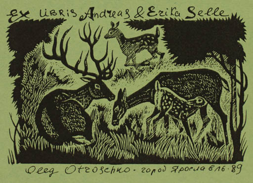 Exlibris by Oleg Otroschko from Russia for Erika & Andreas Selle - Fauna Scenery/Landscape 