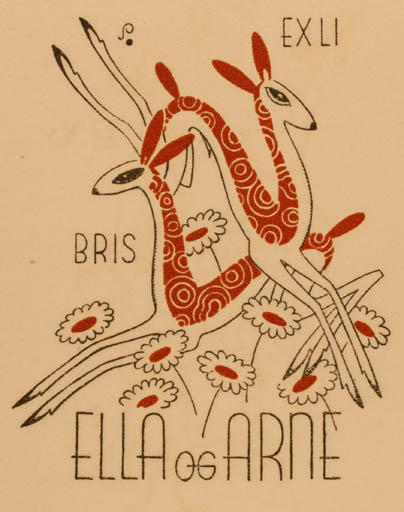 Exlibris by Henry Schjærven from Norway for Ella & Arne Kristensen - Fauna Flora 