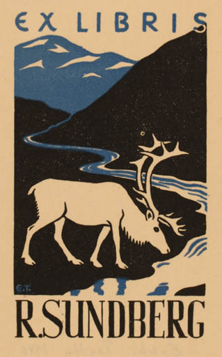 Exlibris by Erkki Tanttu from Finland for R. Sundberg - Fauna Scenery/Landscape 