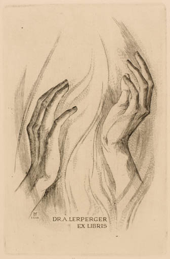 Exlibris by Jan Halla from Czech Republic for Dr. Anna Lerperger - Medicine Hand(s) 