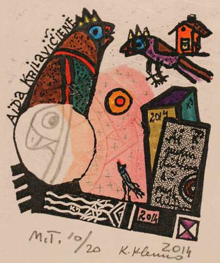 Exlibris by Klemensas Kupriunas from Lithuania for Aida Krilaviciene - Abstract Bird 