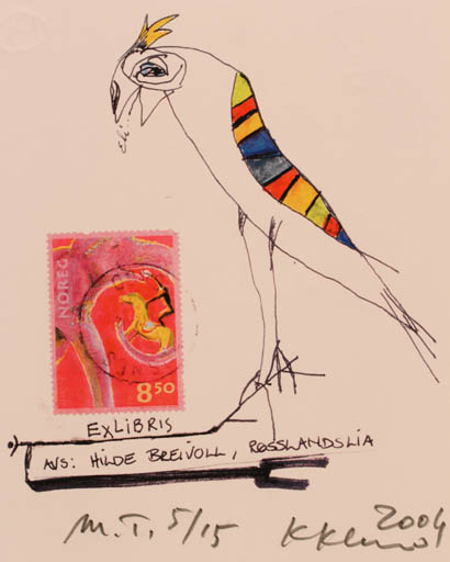 Exlibris by Klemensas Kupriunas from Lithuania for Hilde Breivoll - Abstract Bird 