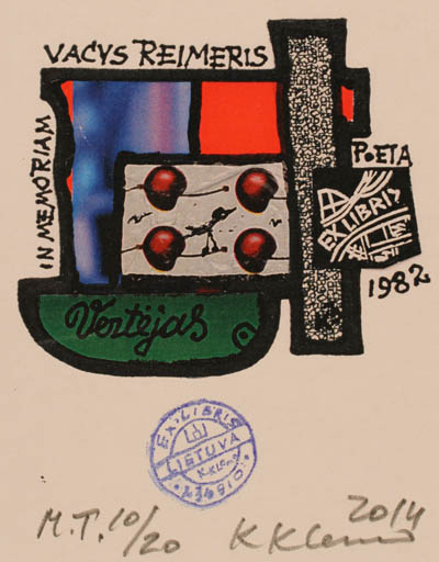 Exlibris by Klemensas Kupriunas from Lithuania for Vacys Reimeris - Abstract 