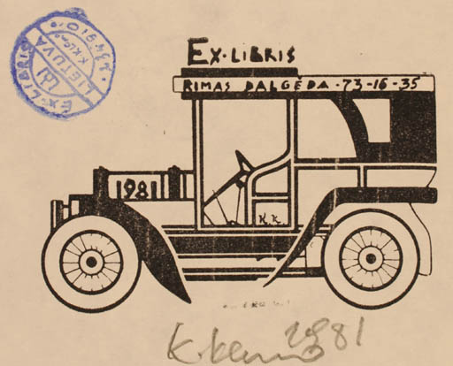 Exlibris by Klemensas Kupriunas from Lithuania for Rimas Dalgeda - Car 