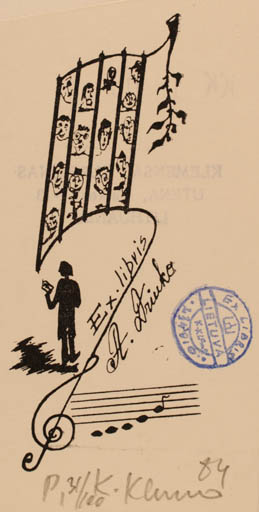 Exlibris by Klemensas Kupriunas from Lithuania for A. Drinko - Music 