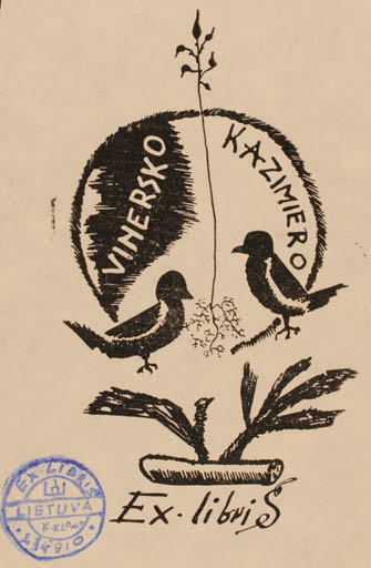 Exlibris by Klemensas Kupriunas from Lithuania for ? ? - Bird 