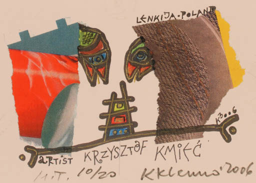 Exlibris by Klemensas Kupriunas from Lithuania for Krzysztof Kmiec - Abstract Bird 