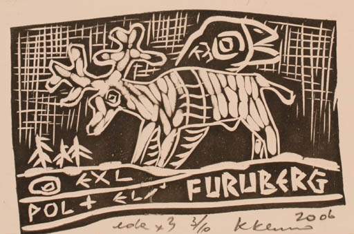 Exlibris by Klemensas Kupriunas from Lithuania for Eli & Pol Furuberg - Fauna 