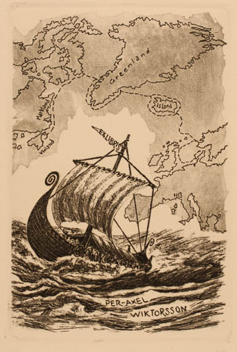 Exlibris by Nino Baudino from Italy for Per-Axel Wiktorsson - Ship/Boat Viking 