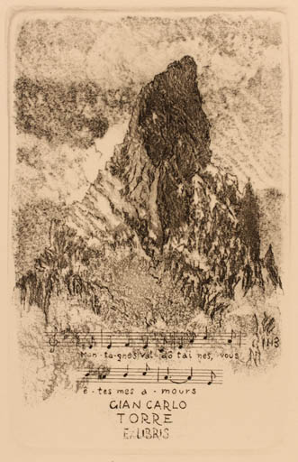 Exlibris by Nino Baudino from Italy for Gian Carlo Torre - Mountain Music 