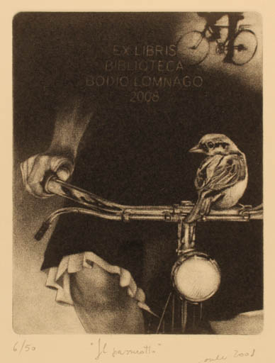 Exlibris by Ivo Mosele from Italy for Biblioteca Bodio Lomnago - Exlibris Congress Bird 