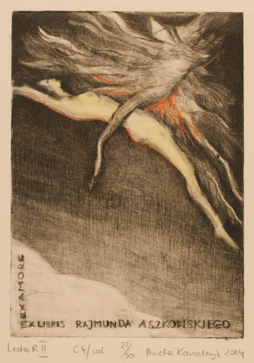 Exlibris by Aneta Kowalczyk from Poland for Rajmund Aszkowski - Leda and the Swan 