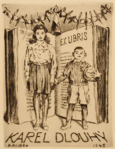 Exlibris by Karel Hojden from Czech Republic for Karel Dlouhy - Book Child 