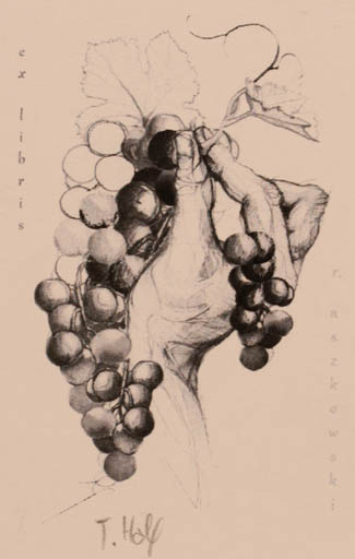 Exlibris by Tomasz Hankus from Poland for Rajmund Aszkowski - Fruit Hand(s) Wine 