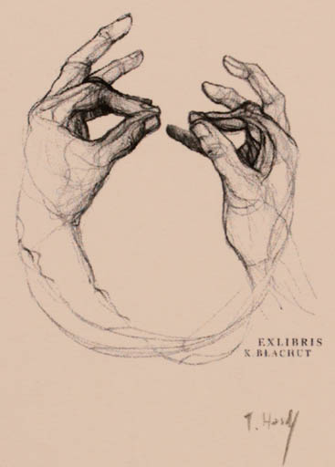 Exlibris by Tomasz Hankus from Poland for K. Blachut - Hand(s) 