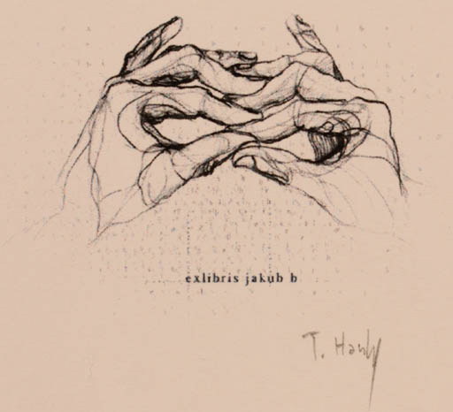 Exlibris by Tomasz Hankus from Poland for Jakub B. - Hand(s) 