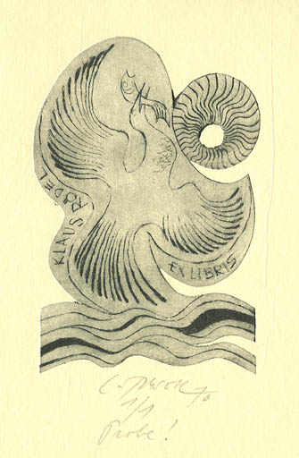 Exlibris by Ladislav Rusek from Czechoslovakia for Klaus Rödel - Fauna Bird 