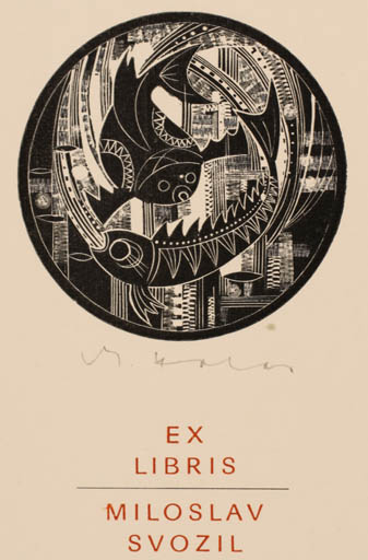 Exlibris by Ota Holas from Czech Republic for Miroslav Svozil - Abstract Fauna Fish 