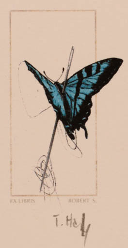 Exlibris by Tomasz Hankus from Poland for Robert S. - Insect Butterfly 