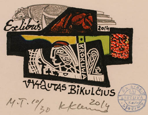 Exlibris by Klemensas Kupriunas from Lithuania for Vytautas Bikulcius - Abstract Bird 