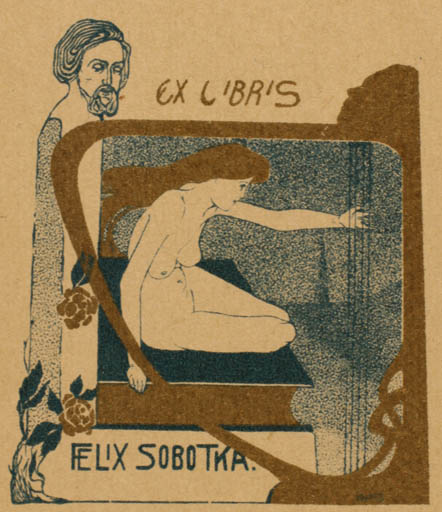 Exlibris by E. Horb from Czech Republic for Felix Sobotka - Jugend Woman Music Nude 