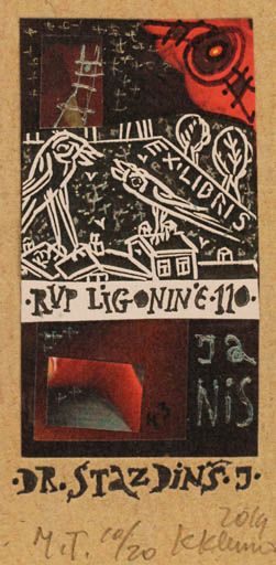 Exlibris by Klemensas Kupriunas from Lithuania for Dr. J. Strazdins - Abstract 