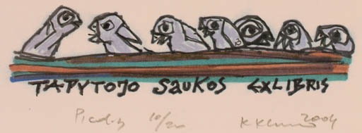 Exlibris by Klemensas Kupriunas from Lithuania for Sarunas Sauka - Bird 